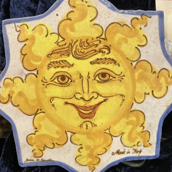 Pier 1 Sun Tile Wall Art Hand Painted Signed Italy Terra Cotta Pottery V… - Picture 3 of 4